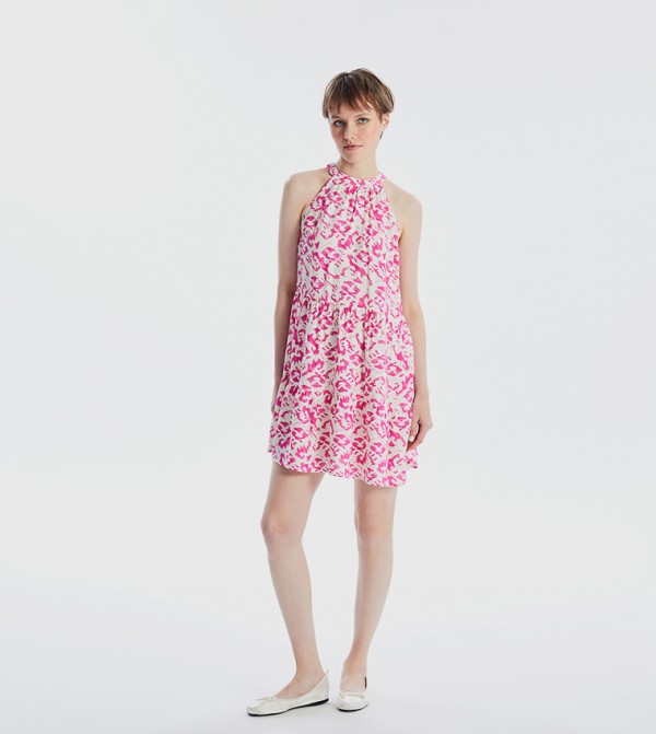 Patterned Halterneck Mini Dress