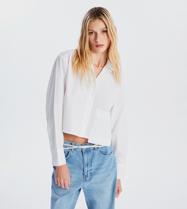 Pocket Detail Long Sleeves Crop Shirt