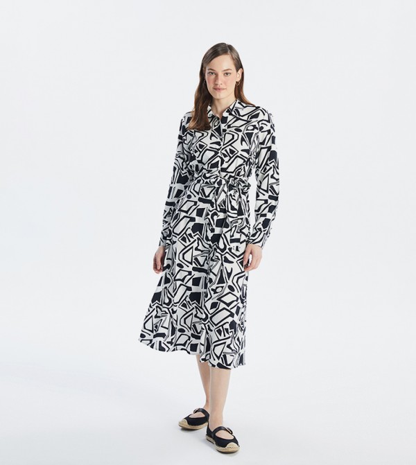 Patterned Long Sleeves Shirt Dress