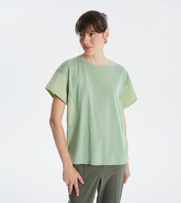 Color Blocked Crew Neck Oversized T-Shirt