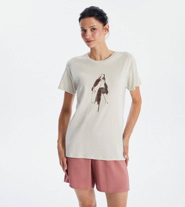 Printed Crew Neck Short Sleeves T-Shirt