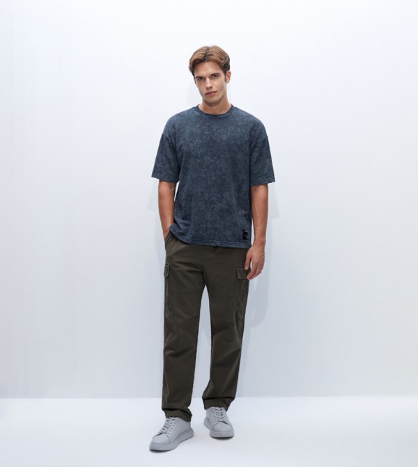 Solid Gabardine Cargo Pants