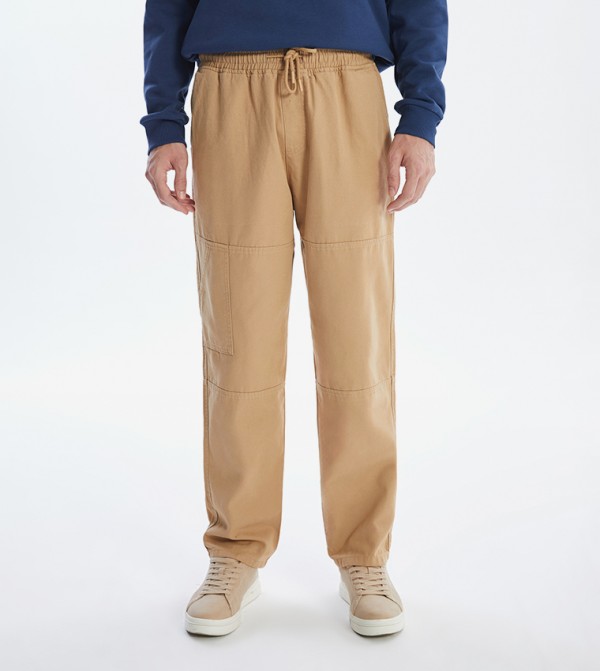 Drawstring Waist Mid Rise Canvas Trousers