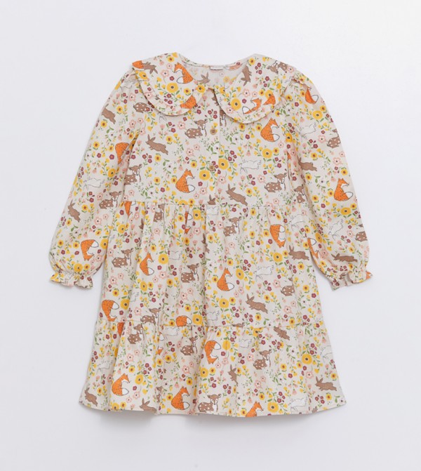 Printed Peterpan Collar Fit and Flare Dress