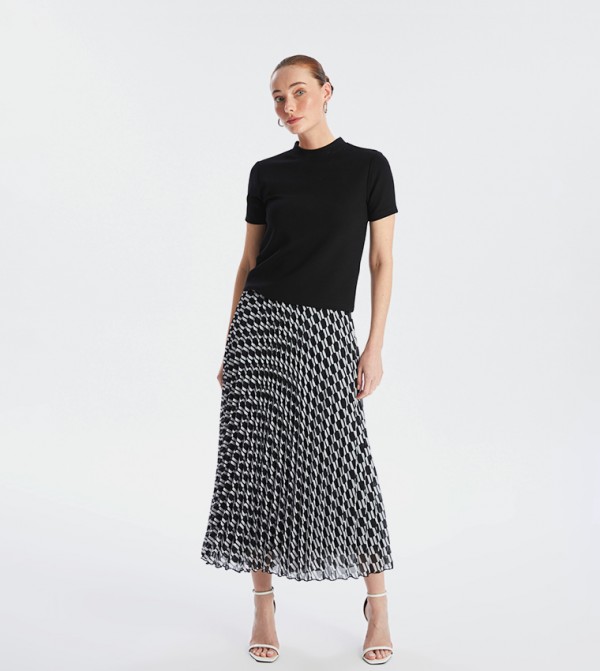 Patterned Chiffon Pleated Midi Skirt
