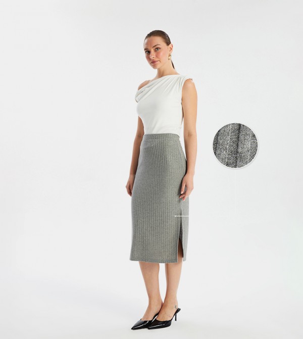 Elastic Waist Midi Skirt