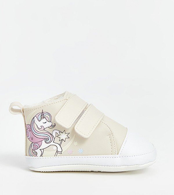 Printed Round Toe Velcro Closure Sneakers