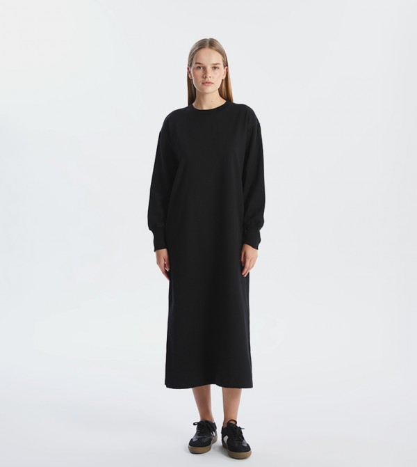 Solid Long Sleeves Midi Dress