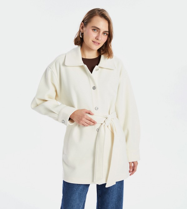 Pocket Detail Stone Buttoned Coat