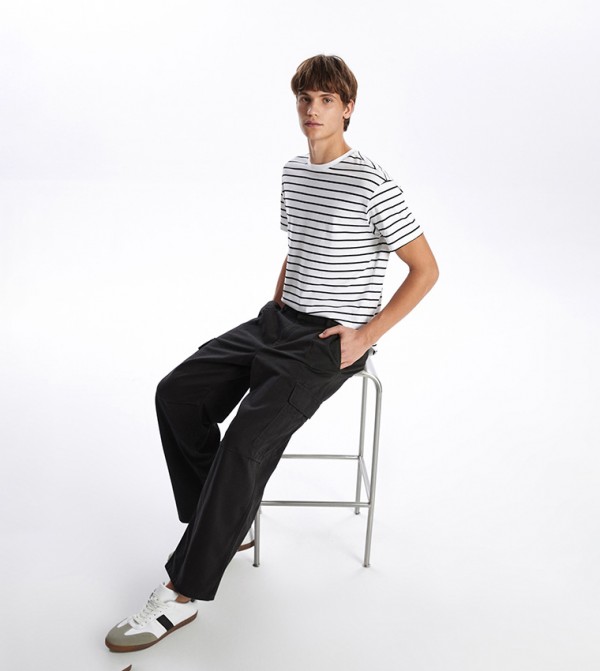 Solid Gabardine Cargo Pants