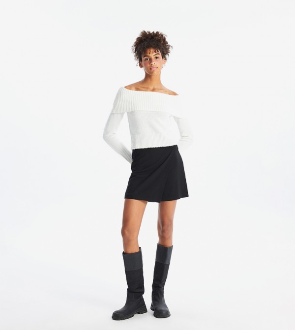 Solid Zippered Wrap Skort
