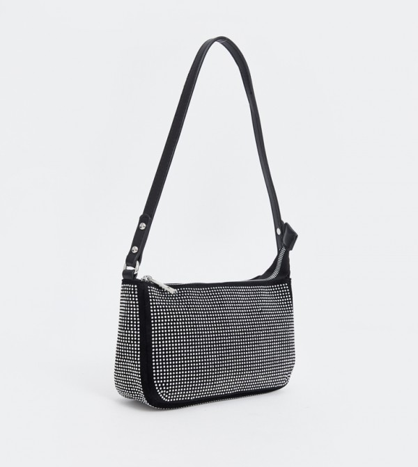 Embellished Zippered Shoulder Bag