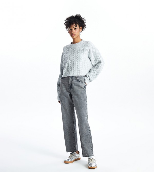 Washed High Waist Straight Fit Jeans