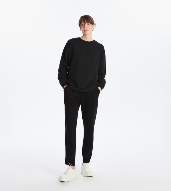 Solid Elastic Waistband Trousers