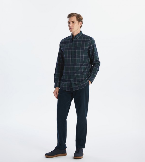 Plaid Long Sleeves Regular Fit Gabardine Shirt