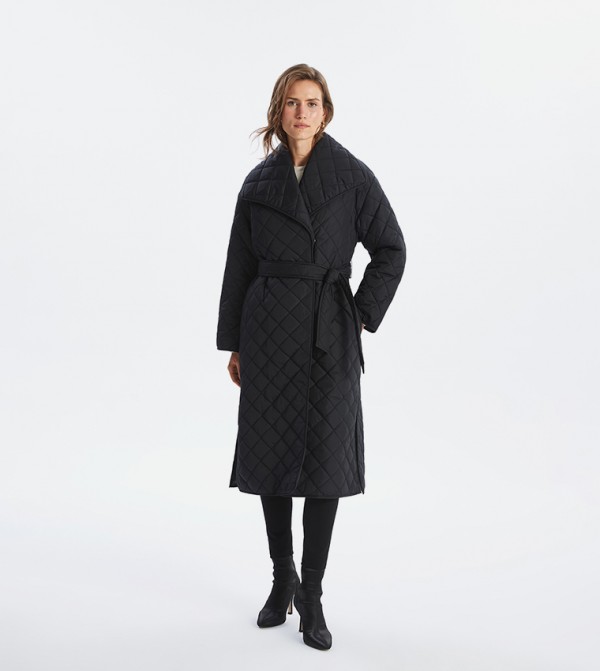 Collared Belted Quilted Jacket