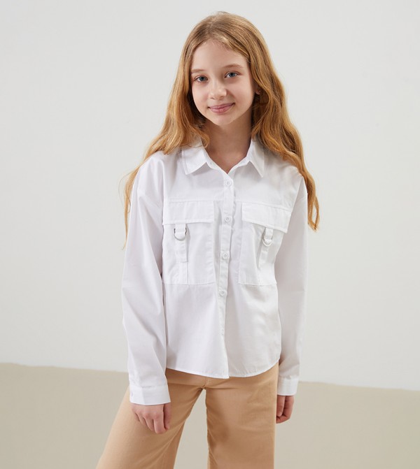 Solid Long Sleeves Crop Shirt