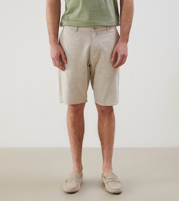 Mid Rise Linen Blended Shorts