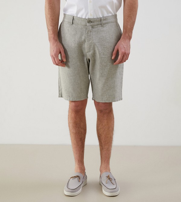 Linen Blended Mid Rise Chino Shorts