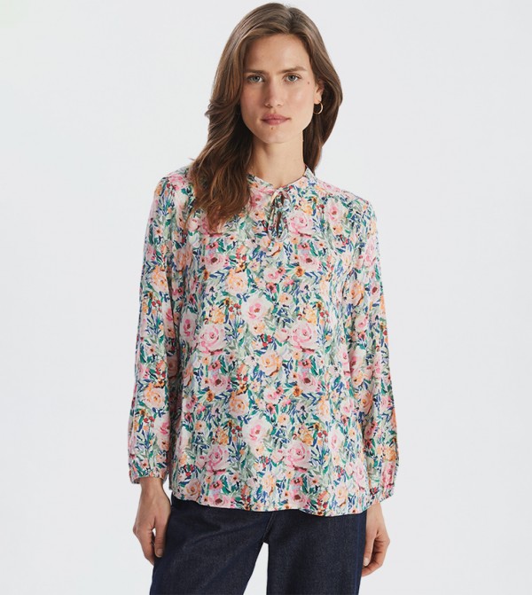 Floral Printed Tie-Up Neck Top