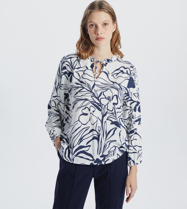 Floral Printed Tie-Up Neck Top