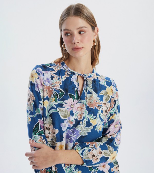 Floral Printed Tie-Up Neck Top