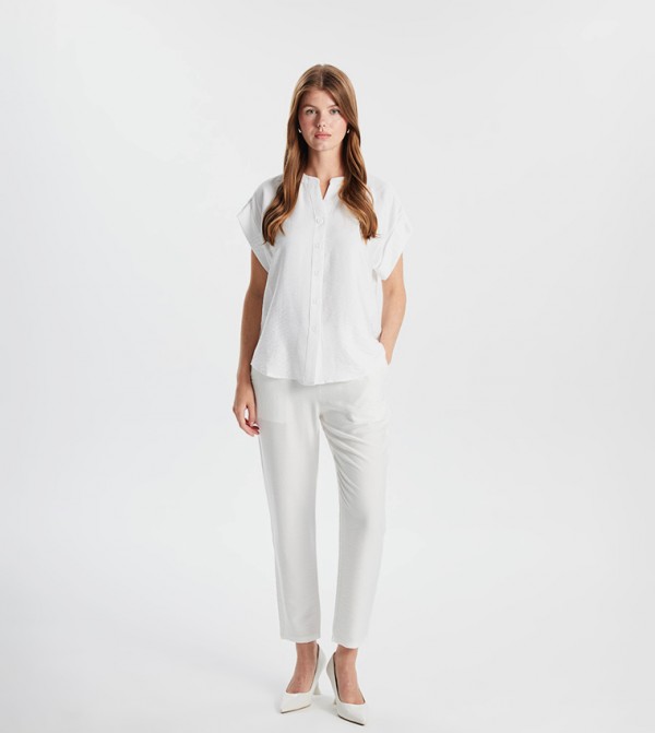 Textured Elastic Waist Trousers