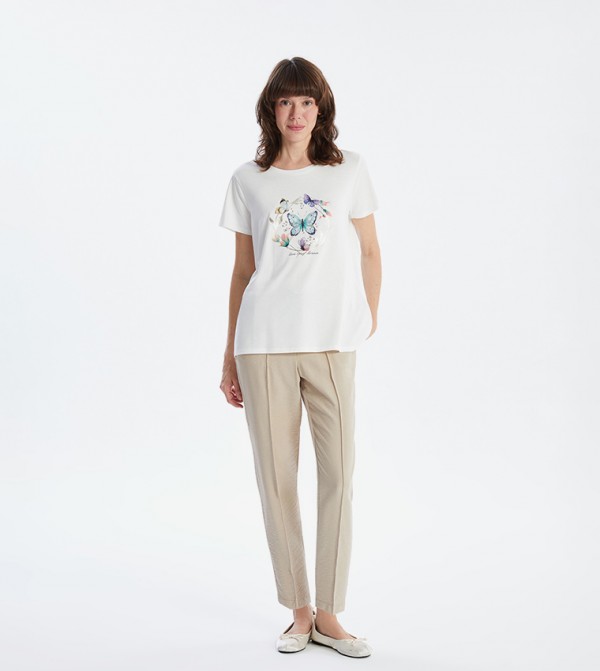 Drawstring Waist Seam Detail Tapered Fit Trousers