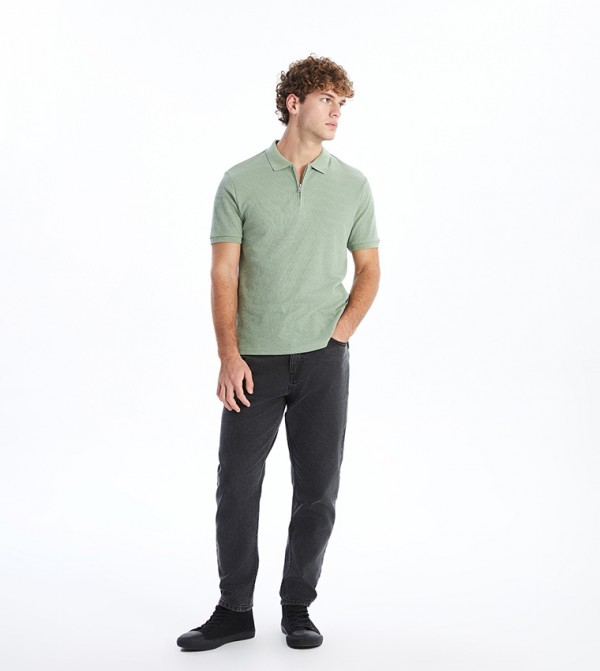 Textured Short Sleeves Polo T-Shirt