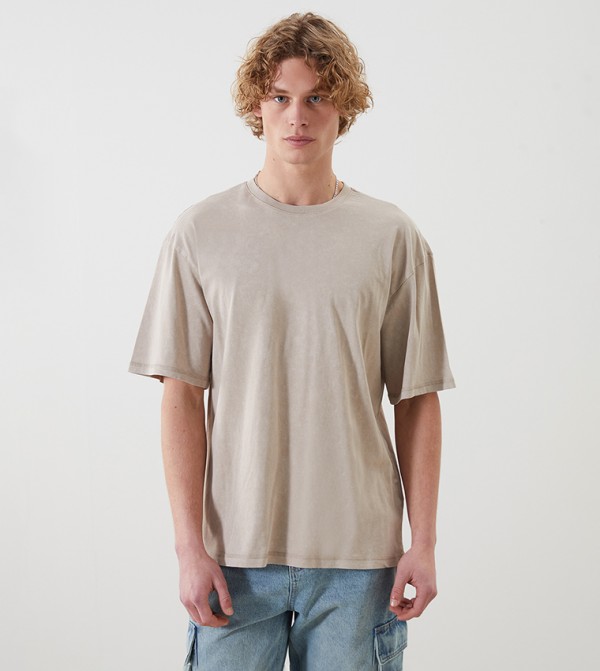 Washed Crew Neck Short Sleeves T-Shirt
