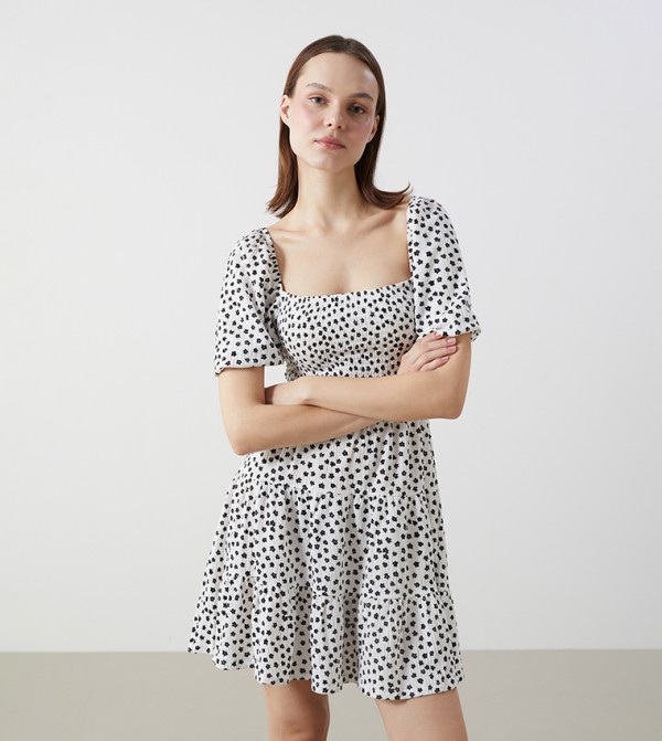 Printed Short Sleeves Mini Dress