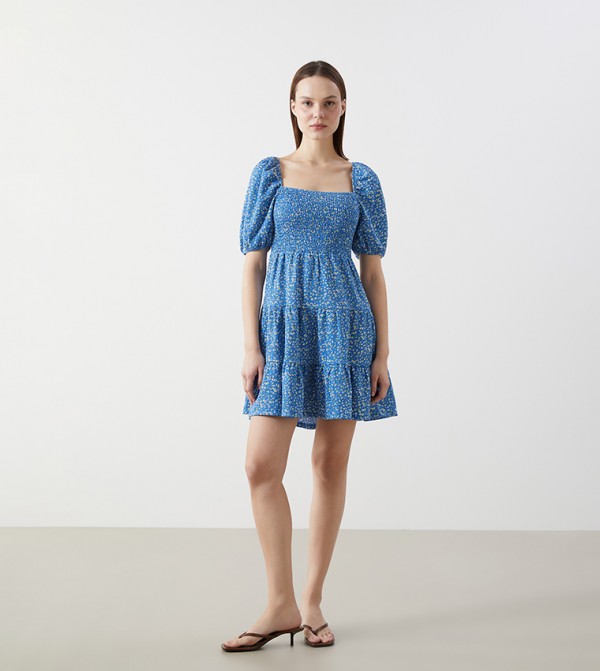 Printed Short Sleeves Mini Dress