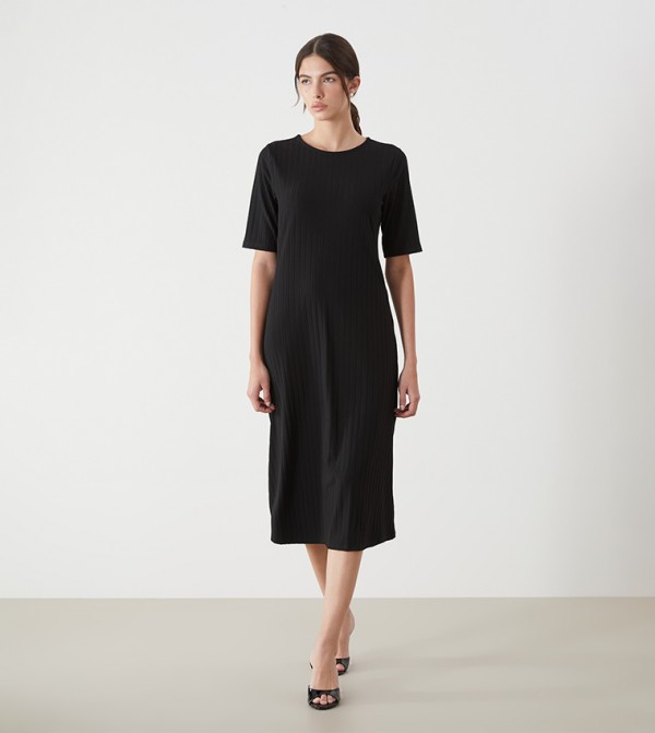 Ribbed Short Sleeves Midi Dress