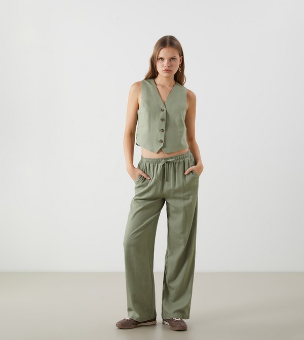 Drawstring Waist Wide Leg Pants