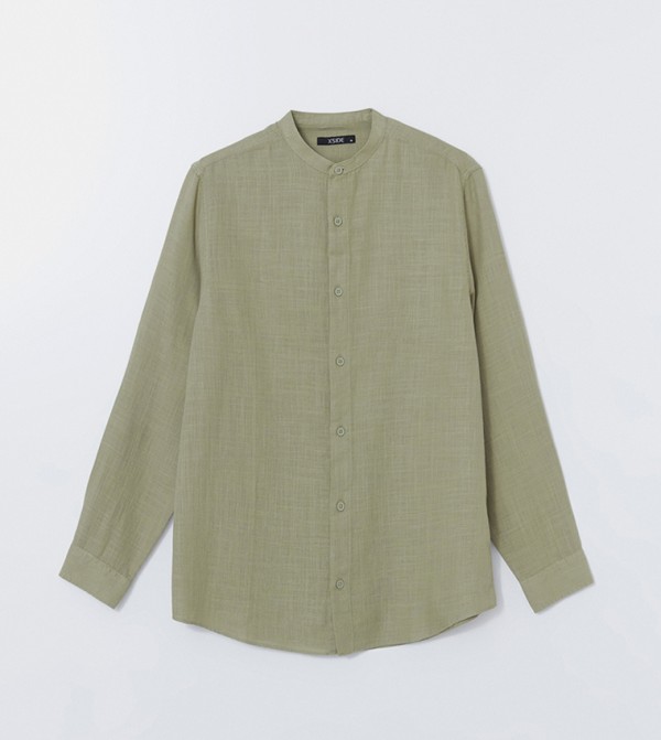 Solid Mandarin Collar Dobby Shirt
