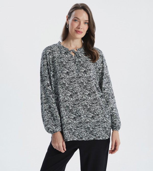 Printed Tie-Up Neck Top