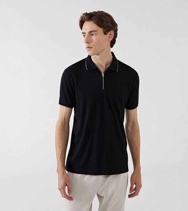 Ribbed Short Sleeves Polo T-Shirt
