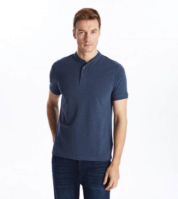 Patterned Stand Collar T-Shirt