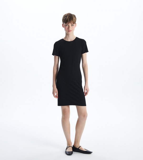 Ribbed Short Sleeves Mini Dress