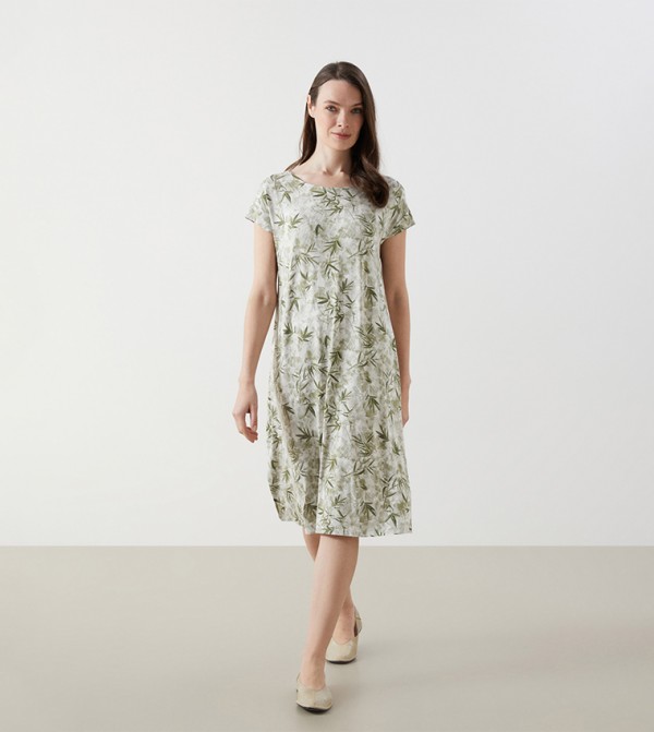 Floral Printed Crew Neck Midi Dress