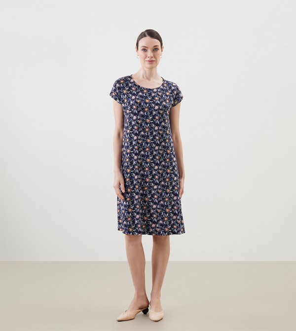 Floral Printed A-Line Midi T-Shirt Dress