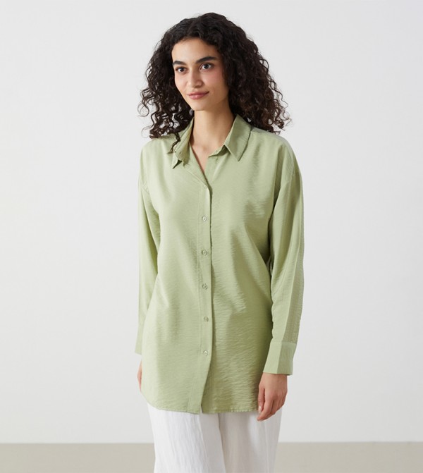 Textured Long Sleeves Tunic Shirt