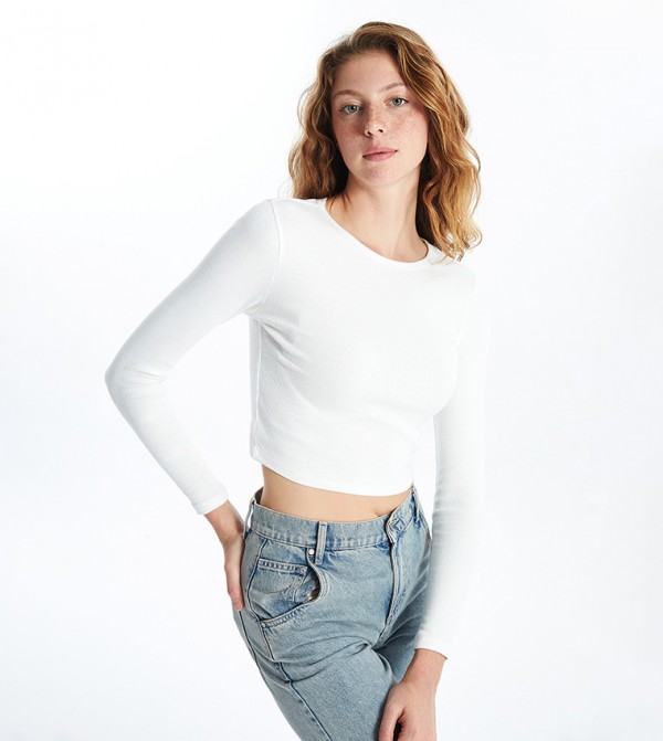 Ribbed Long Sleeves Crop Top