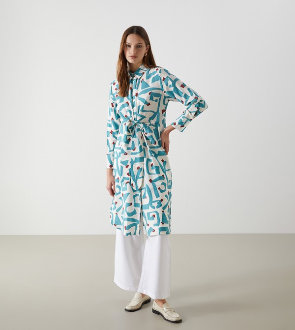 Patterned Classic Collar Long Sleeves Tunic