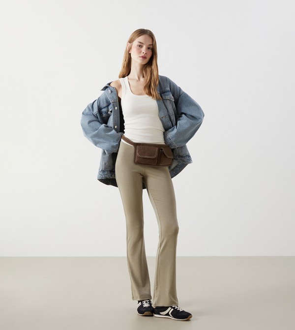 Elastic Waist Flared Pants
