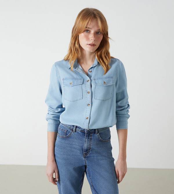 Pocket Detail Long Sleeves Denim Shirt