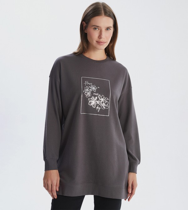 Printed Long Sleeves Tunic Sweatshirt