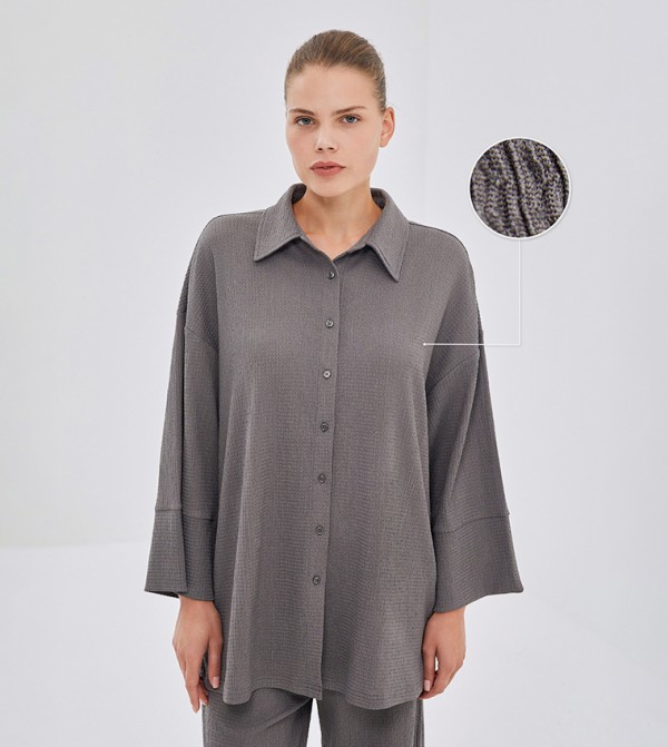 Textured Long Sleeves Tunic Shirt