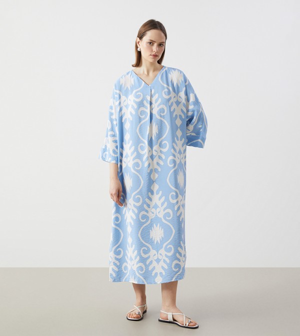 Patterned V-Neck Midaxi Dress
