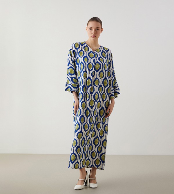 Patterned V-Neck Oversized Dress